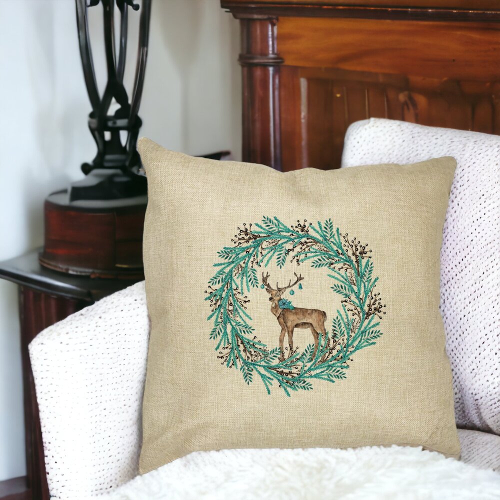 Perna Decorativa Coronita de Craciun si REN, 40x40 cm, Husa Detasabila, Burduf 16 Perna Decorativa Coronita de Craciun si REN 40x40 cm Husa Detasabila Burduf bsc0418 5