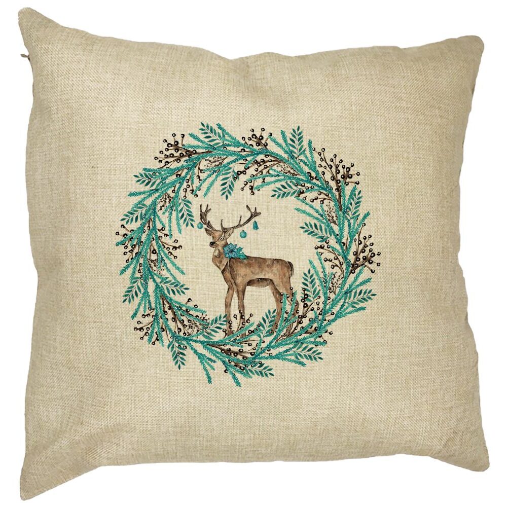 Perna Decorativa Coronita de Craciun si REN, 40x40 cm, Husa Detasabila, Burduf 13 Perna Decorativa Coronita de Craciun si REN