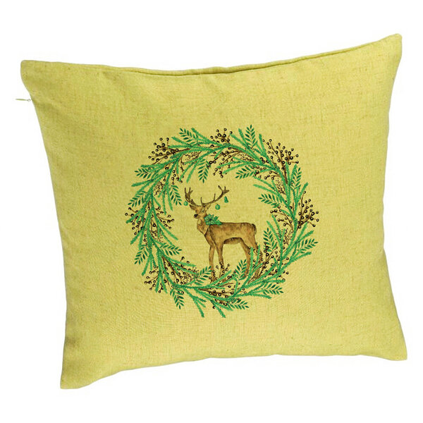 Perna Decorativa Coronita de Craciun si REN, 40x40 cm, Verde, Husa Detasabila, Burduf 5 Perna Decorativa Coronita de Craciun si REN