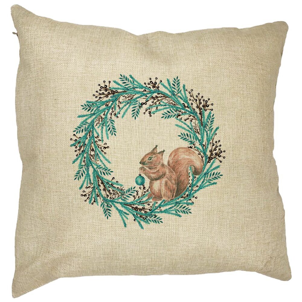 Perna Decorativa Coronita de Craciun si Veverita, 40x40 cm, Husa Detasabila, Burduf 23 Perna Decorativa Coronita de Craciun si Veverita