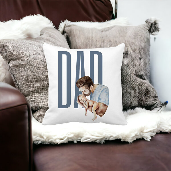 Perna Decorativa, Dad's Love, 40x40 cm, Alba, Mata, Husa Detasabila, Burduf 17 Mata