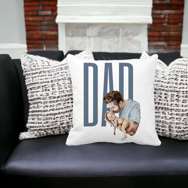 Perna Decorativa, Dad's Love, 40x40 cm, Alba, Mata, Husa Detasabila, Burduf 18 Husa Detasabila