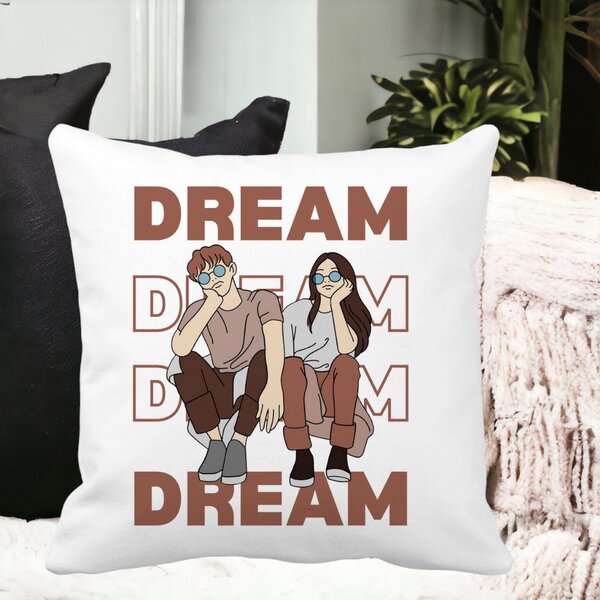 Perna Decorativa, Dream Friends, 40x40 cm, Alba, Mata, Husa Detasabila, Burduf 12 Dream Friends