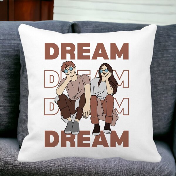 Perna Decorativa, Dream Friends, 40x40 cm, Alba, Mata, Husa Detasabila, Burduf 15 Mata