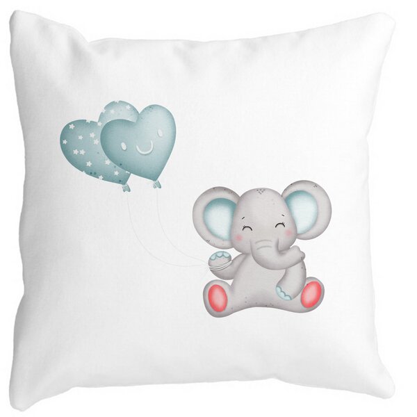 Perna Decorativa Elefant si baloane in forma de inimioare, 40x40 cm, Alba, Mata, Husa Detasabila, Burduf 13 Perna Decorativa Elefant si baloane in forma de inimioare