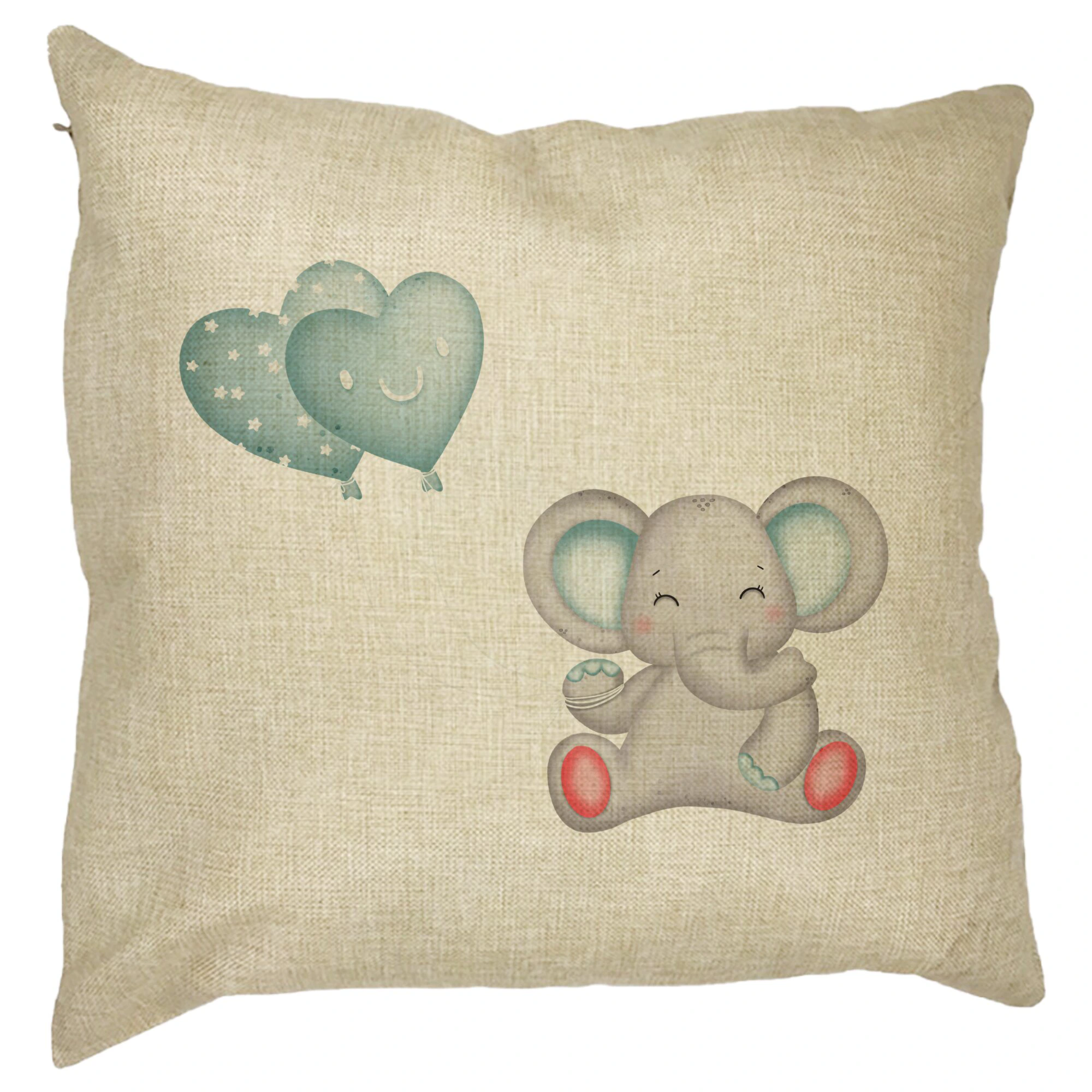 Perna Decorativa Elefant si baloane in forma de inimioare, 40x40 cm, Husa Detasabila, Burduf 11 Perna Decorativa Elefant si baloane in forma de inimioare