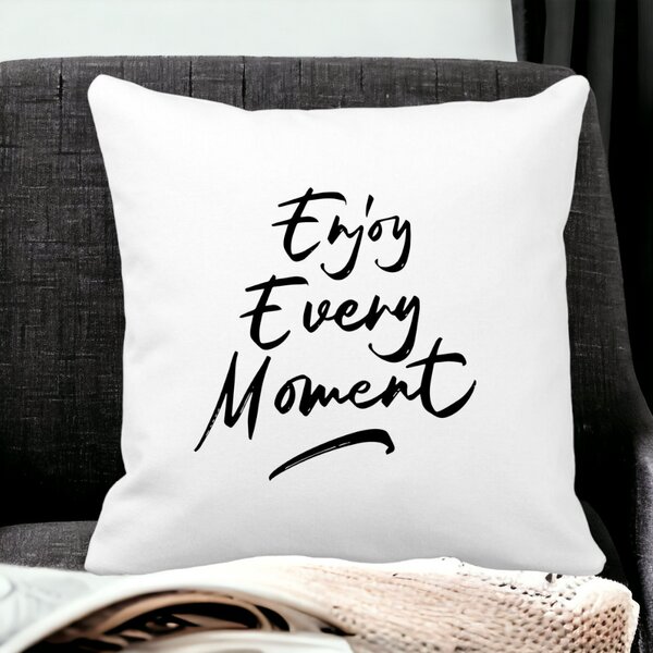 Perna Decorativa, Enjoy Every Moment, 40x40 cm, Alba, Mata, Husa Detasabila, Burduf 12 Enjoy Every Moment