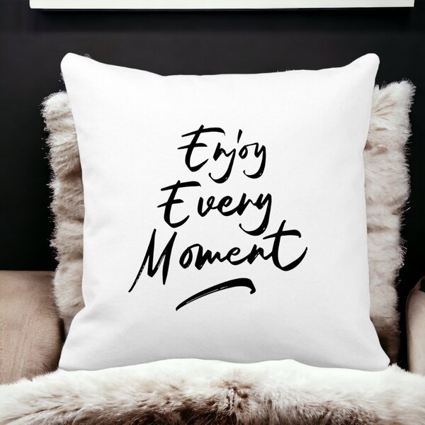 Perna Decorativa, Enjoy Every Moment, 40x40 cm, Alba, Mata, Husa Detasabila, Burduf 13 40x40 cm
