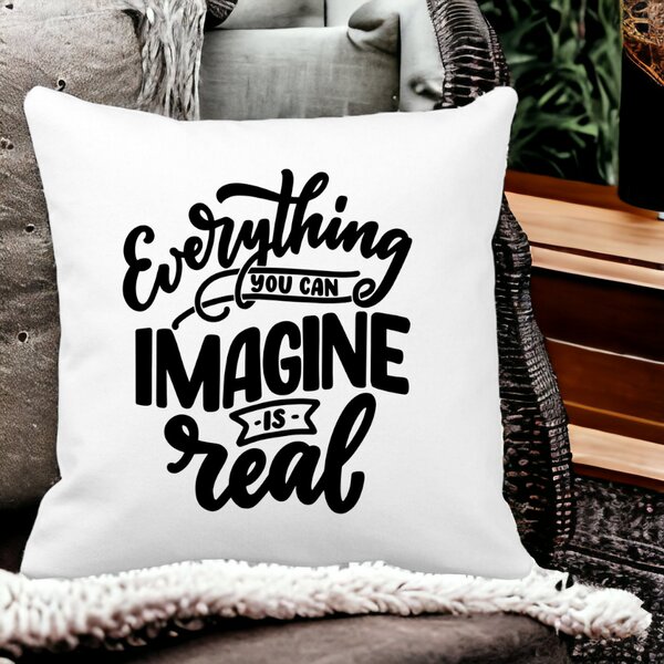 Perna Decorativa, Everything You can Imagine is Real, 40x40 cm, Alba, Mata, Husa Detasabila, Burduf 12 Everything You can Imagine is Real