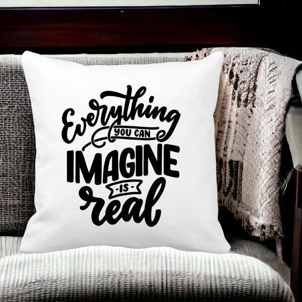 Perna Decorativa, Everything You can Imagine is Real, 40x40 cm, Alba, Mata, Husa Detasabila, Burduf 13 40x40 cm