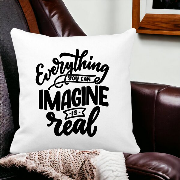 Perna Decorativa, Everything You can Imagine is Real, 40x40 cm, Alba, Mata, Husa Detasabila, Burduf 14 Alba