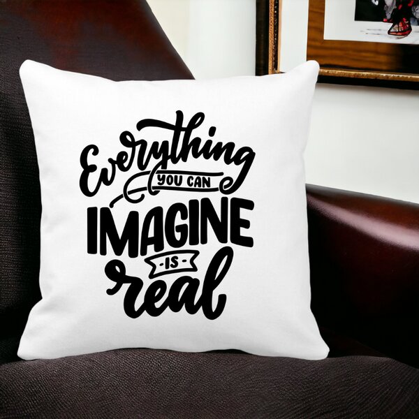 Perna Decorativa, Everything You can Imagine is Real, 40x40 cm, Alba, Mata, Husa Detasabila, Burduf 15 Mata