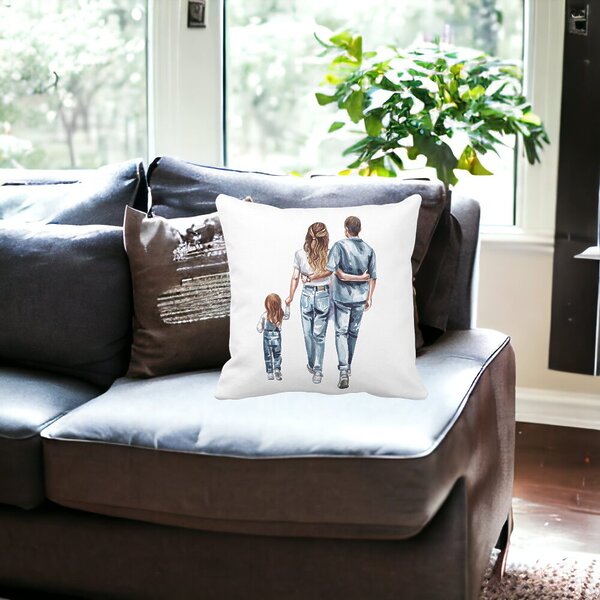 Perna Decorativa, Family in Blue, 40x40 cm, Alba, Mata, Husa Detasabila, Burduf 14 Family in Blue