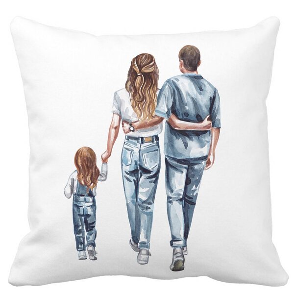 Perna Decorativa, Family in Blue, 40x40 cm, Alba, Mata, Husa Detasabila, Burduf 13 Perna Decorativa