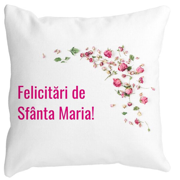 Perna Decorativa Felicitari de Sfanta Maria, 40x40 cm, Alba, Mata, Husa Detasabila, Burduf 13 Perna Decorativa Felicitari de Sfanta Maria