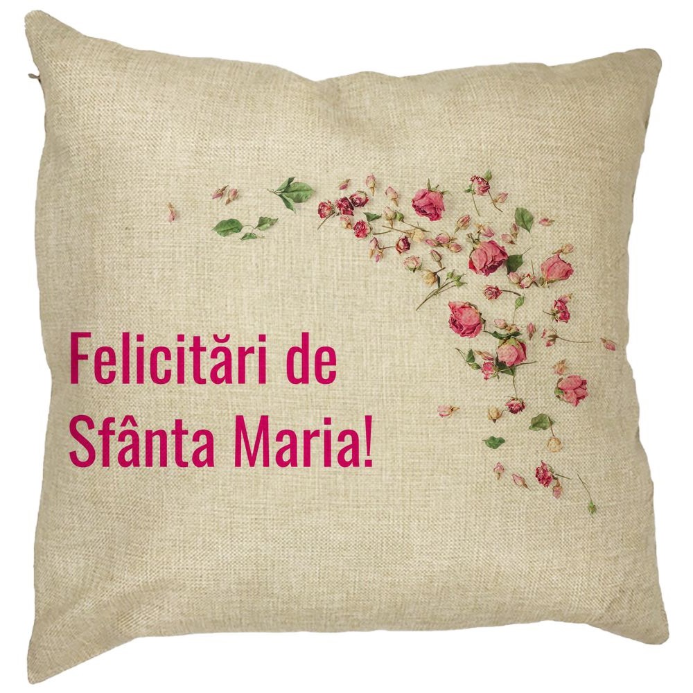 Perna Decorativa Felicitari de Sfanta Maria, 40x40 cm, Husa Detasabila, Burduf 11 Perna Decorativa Felicitari de Sfanta Maria