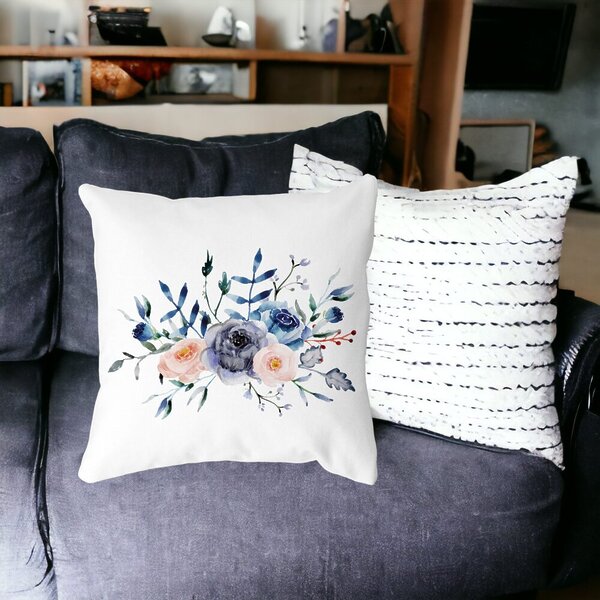 Perna Decorativa, Florale Albastre, 40x40 cm, Alba, Mata, Husa Detasabila, Burduf 18 Husa Detasabila