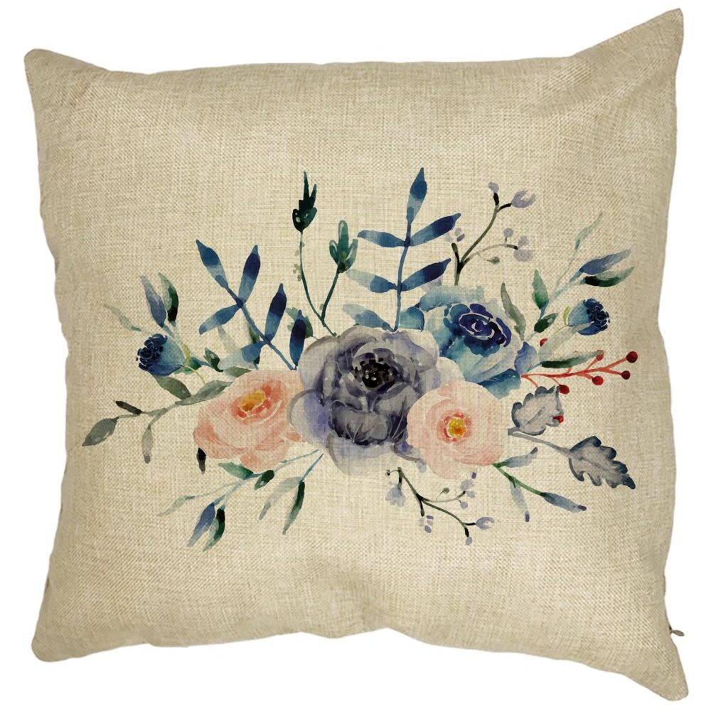 Perna Decorativa, Florale Albastre, 40x40 cm, Husa Detasabila, Burduf 11 Perna Decorativa