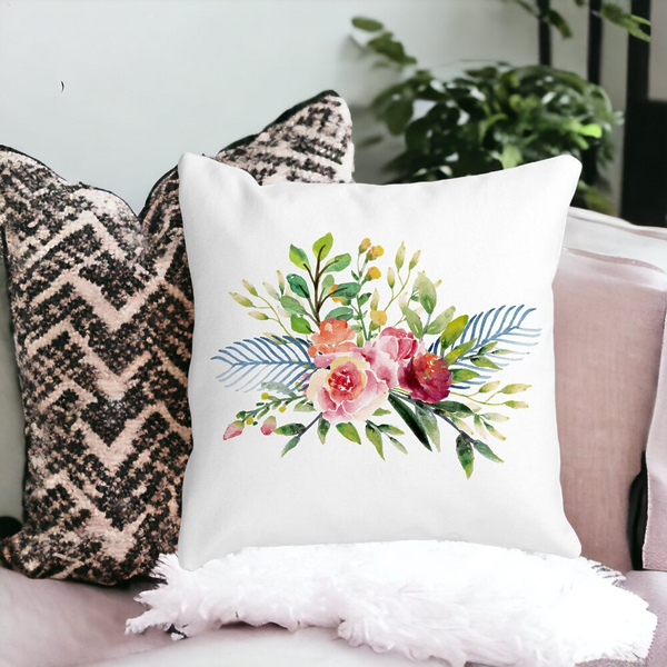 Perna Decorativa, Florale de vara, 40x40 cm, Alba, Mata, Husa Detasabila, Burduf 12 Florale de vara