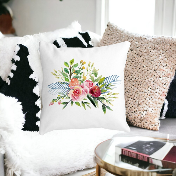 Perna Decorativa, Florale de vara, 40x40 cm, Alba, Mata, Husa Detasabila, Burduf 15 Mata