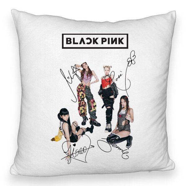 Perna Decorativa Fluffy BlackPink cu Semnaturi, Model 1, 40x40 cm, Husa Detasabila, Burduf 3 Perna Decorativa Fluffy BlackPink cu Semnaturi