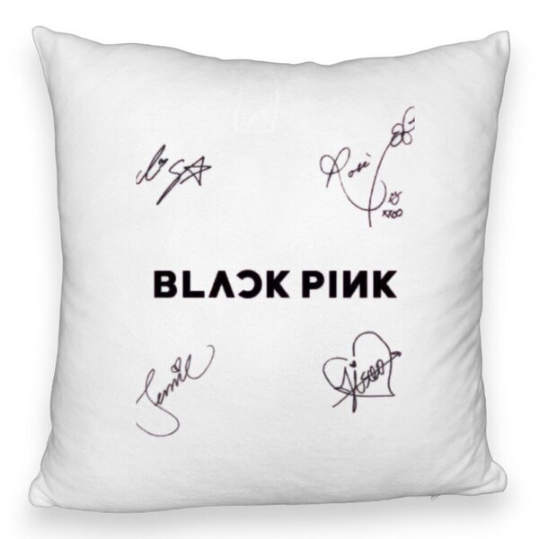 Perna Decorativa Fluffy BlackPink cu Semnaturi, Model 2, 40x40 cm, Husa Detasabila, Burduf 3 Perna Decorativa Fluffy BlackPink cu Semnaturi