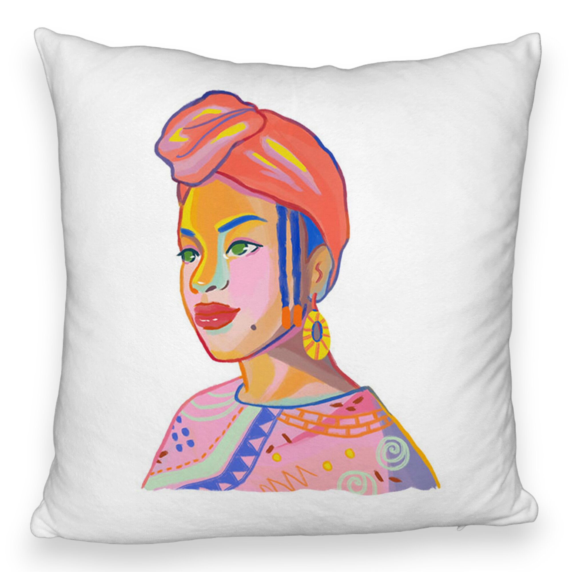 Perna Decorativa Fluffy, Model African Style, 40x40 cm, Alba, Husa Detasabila, Burduf 6 Model African Style