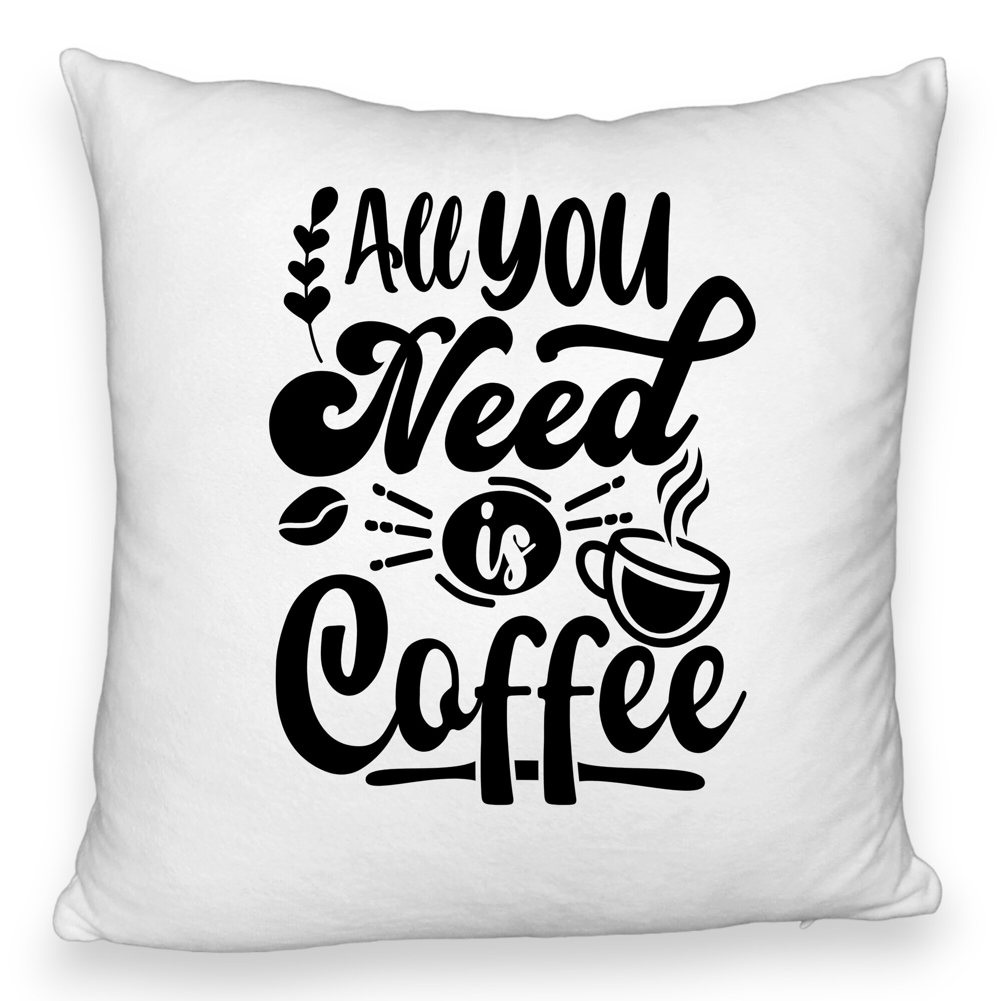 Perna Decorativa Fluffy, Model All You Need is Coffee, 40x40 cm, Alba, Husa Detasabila, Burduf 5 Perna Decorativa Fluffy