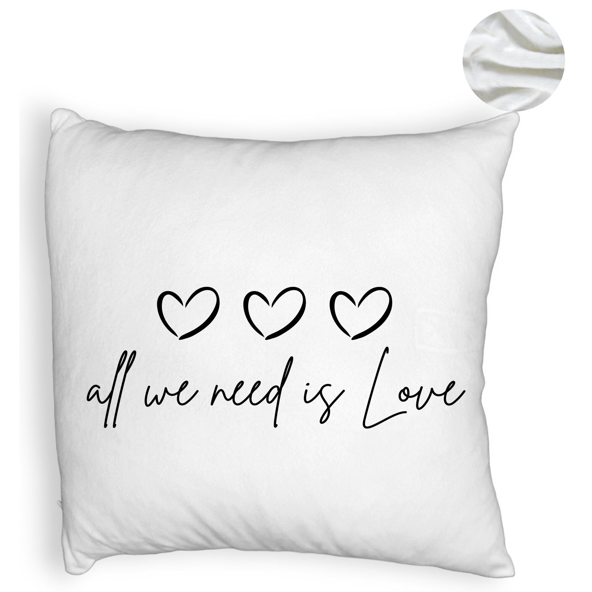 Perna Decorativa Fluffy, Model All we need is Love, 40x40 cm, Alba, Husa Detasabila, Burduf 6 Model All we need is Love