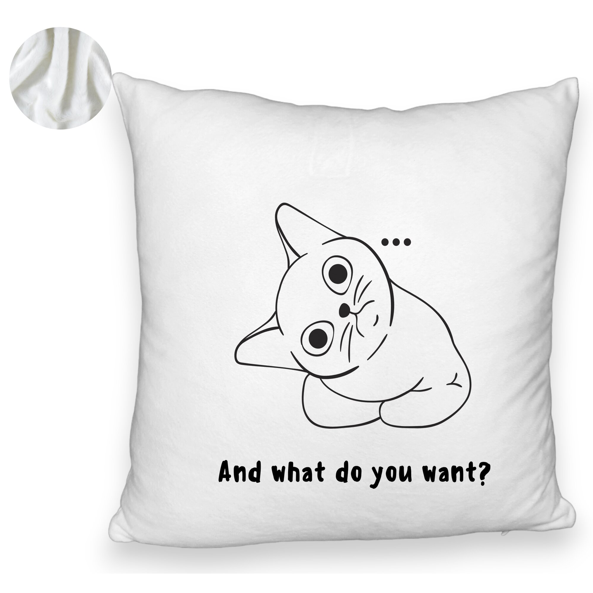 Perna Decorativa Fluffy, Model And what do you want?, 40x40 cm, Alba, Husa Detasabila, Burduf 6 Model And what do you want?