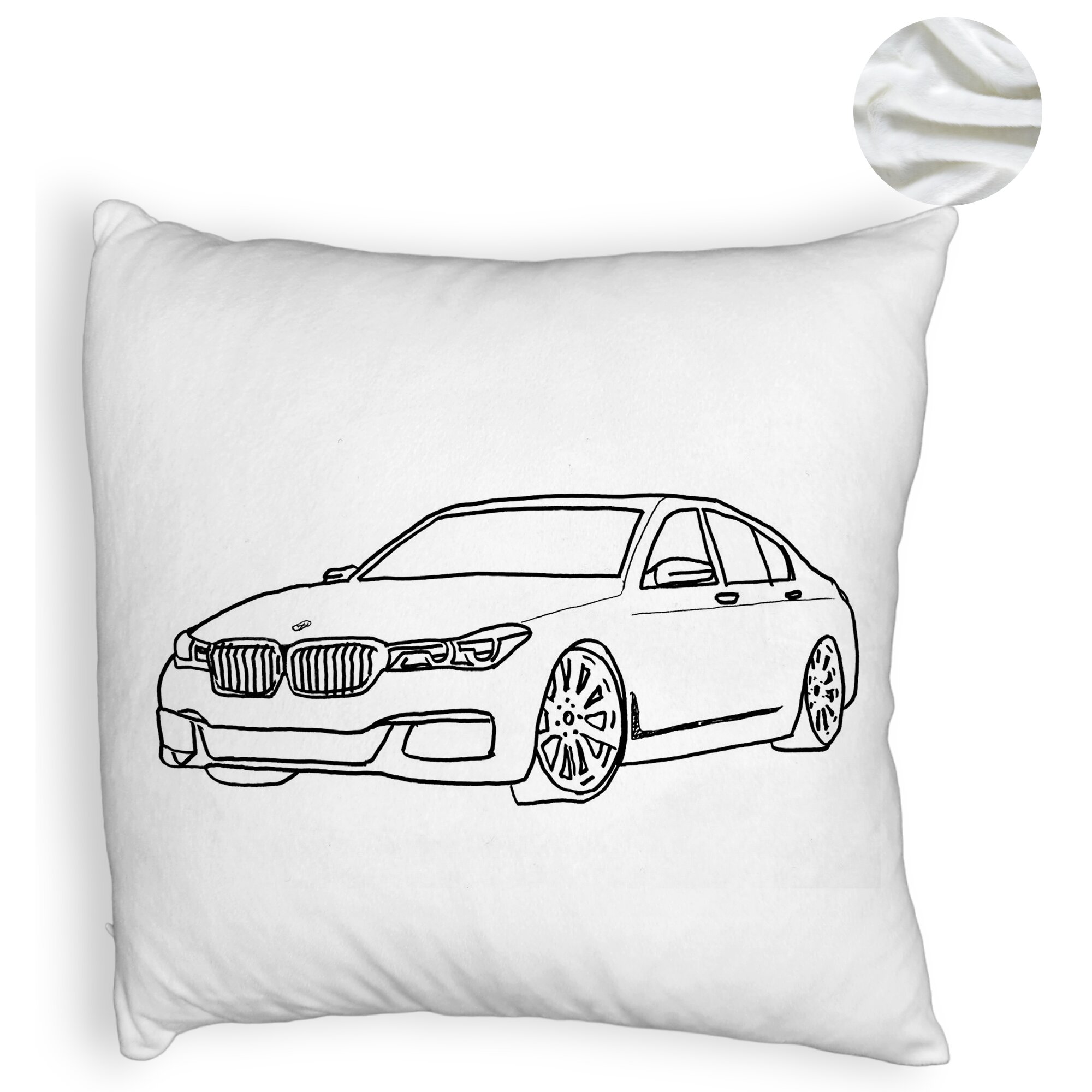 Perna Decorativa Fluffy, Model BMW Lover, 40x40 cm, Alba, Husa Detasabila, Burduf 6 Model BMW Lover