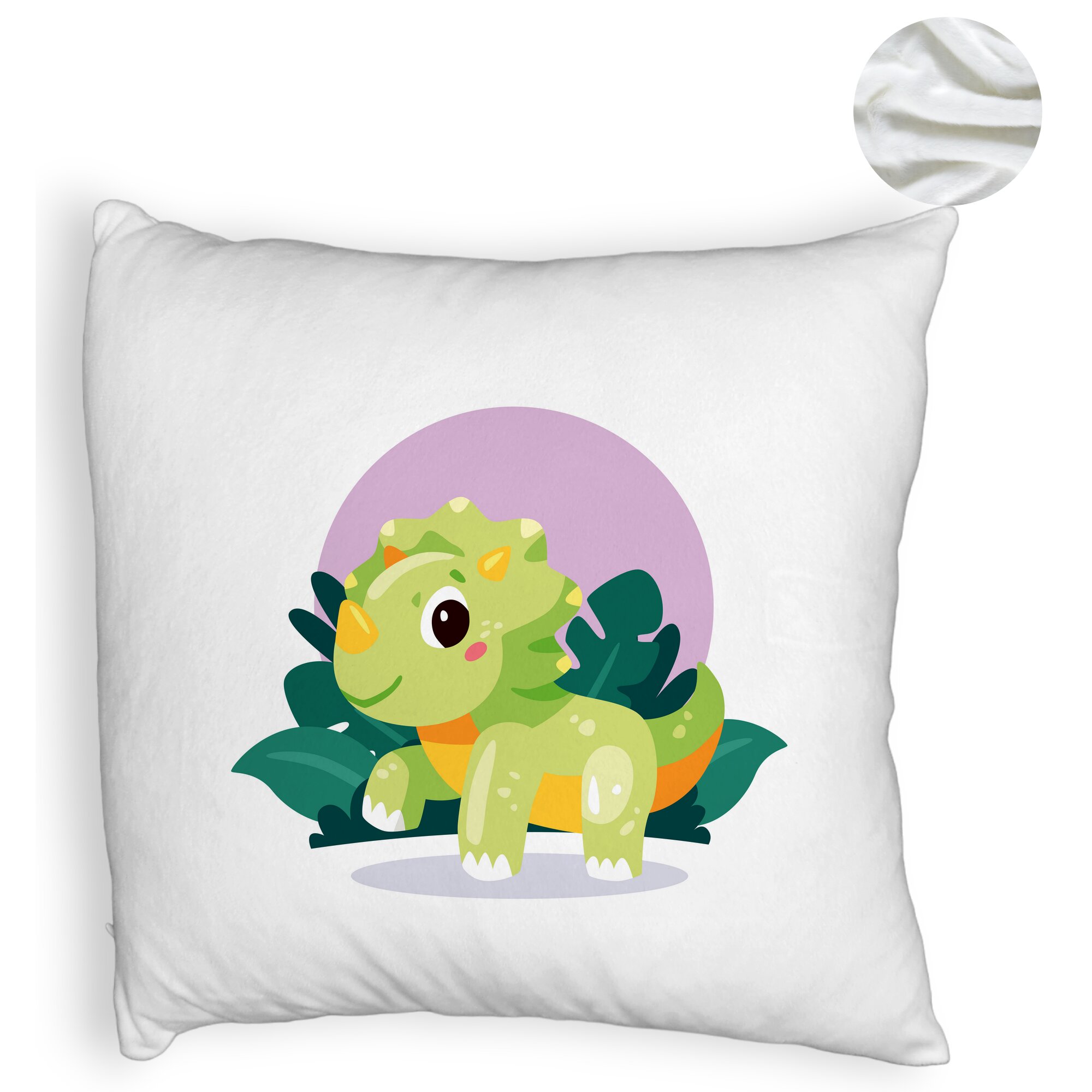 Perna Decorativa Fluffy, Model Baby Dinozaur Verde cu Peisaj, 40x40 cm, Alba, Husa Detasabila, Burduf 6 Model Baby Dinozaur Verde cu Peisaj