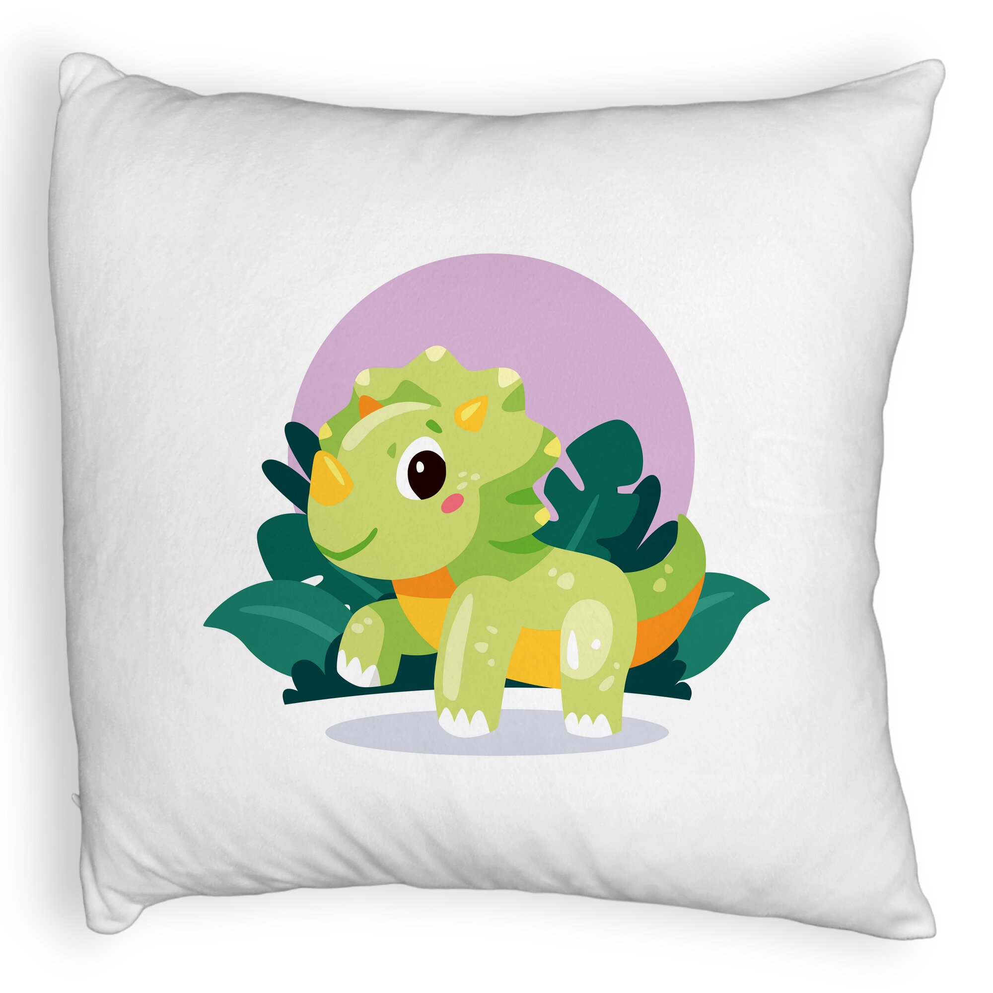 Perna Decorativa Fluffy, Model Baby Dinozaur Verde cu Peisaj, 40x40 cm, Alba, Husa Detasabila, Burduf 5 Perna Decorativa Fluffy