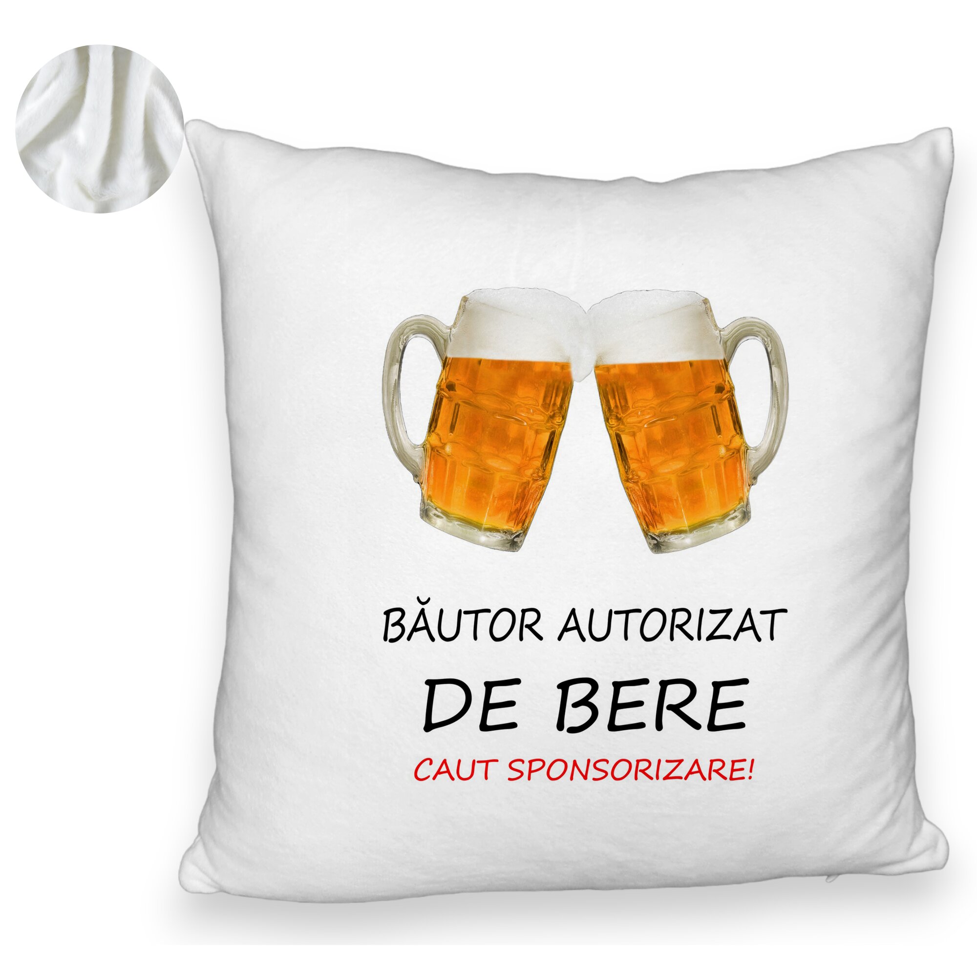 Perna Decorativa Fluffy, Model Bautor Autorizat de Bere, 40x40 cm, Alba, Husa Detasabila, Burduf 6 Model Bautor Autorizat de Bere