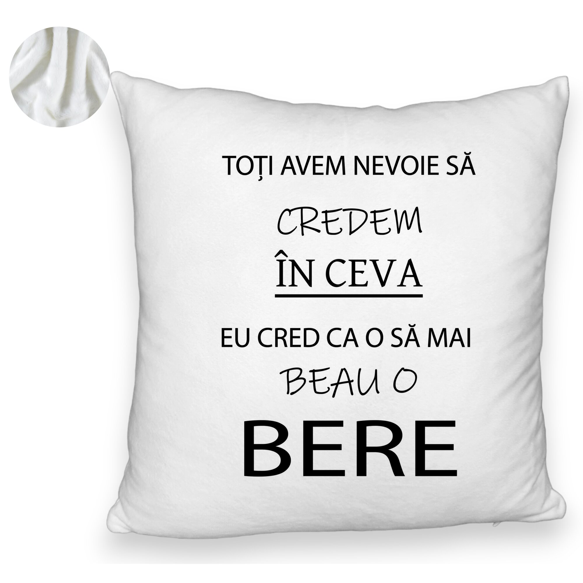 Perna Decorativa Fluffy, Model Beau o Bere, 40x40 cm, Alba, Husa Detasabila, Burduf 6 Model Beau o Bere