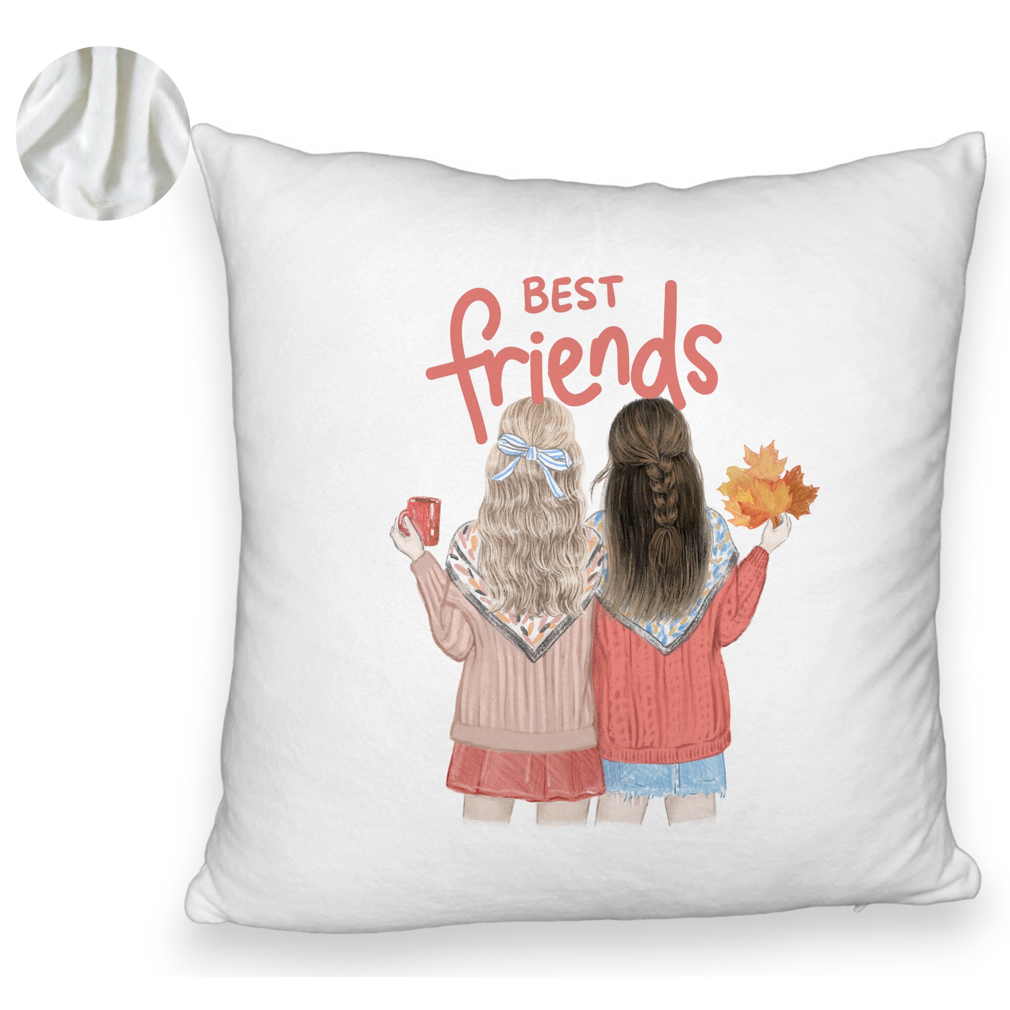 Perna Decorativa Fluffy, Model Best Friends, 40x40 cm, Alba, Husa Detasabila, Burduf 6 Model Best Friends
