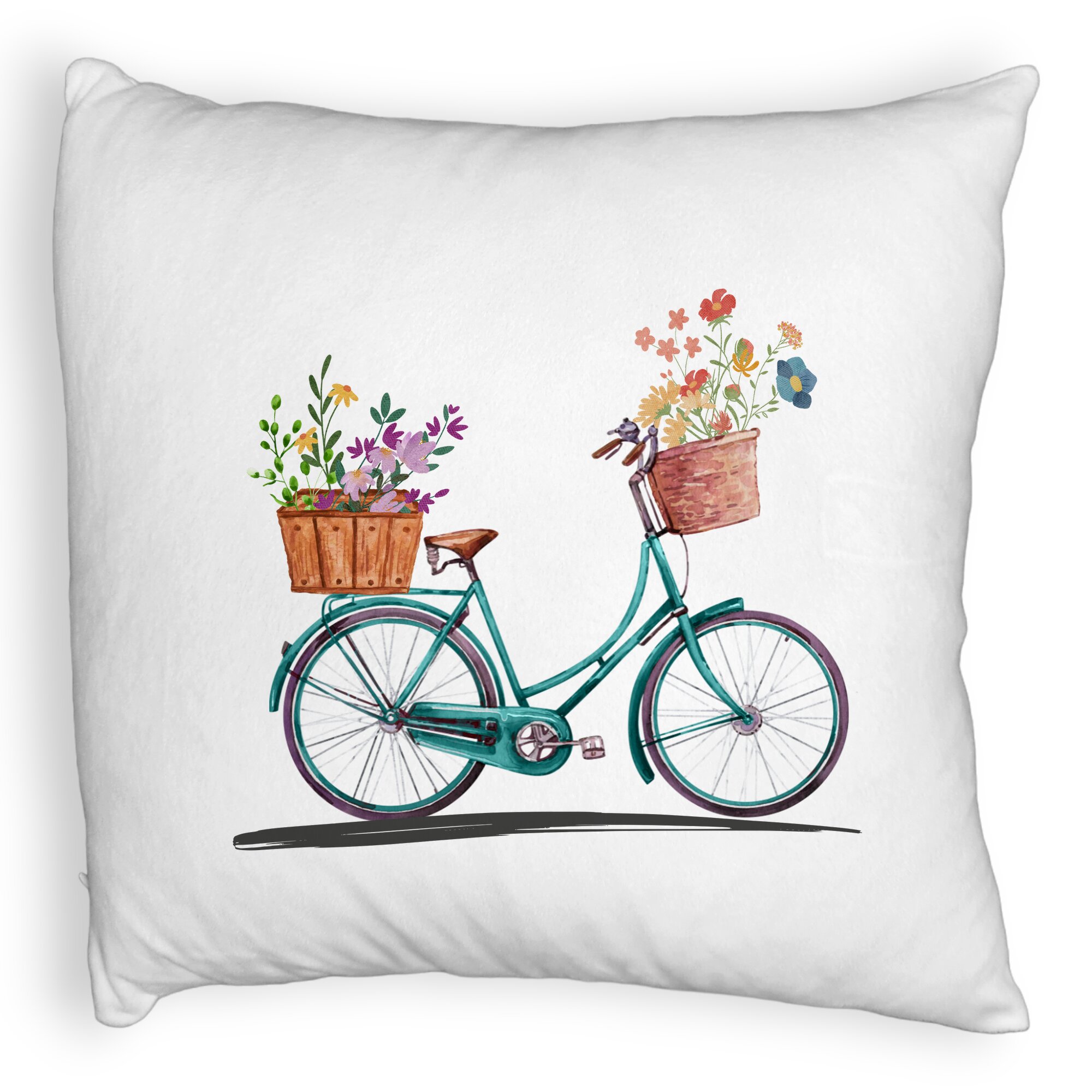 Perna Decorativa Fluffy, Model Bicicleta Floarala, 40x40 cm, Alba, Husa Detasabila, Burduf 6 Model Bicicleta Floarala