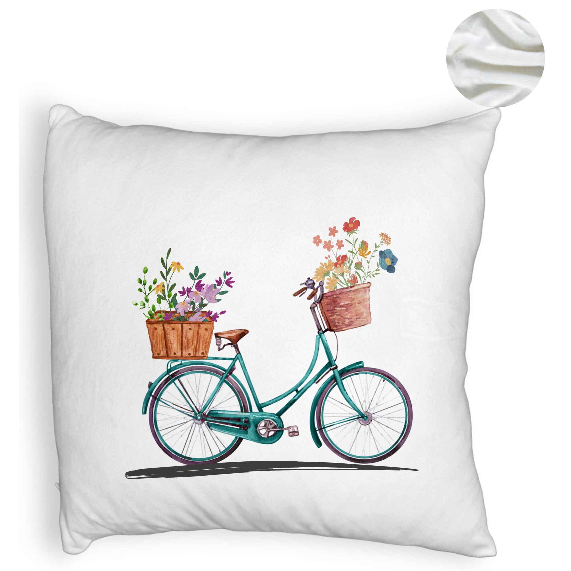 Perna Decorativa Fluffy, Model Bicicleta Floarala, 40x40 cm, Alba, Husa Detasabila, Burduf 5 Perna Decorativa Fluffy