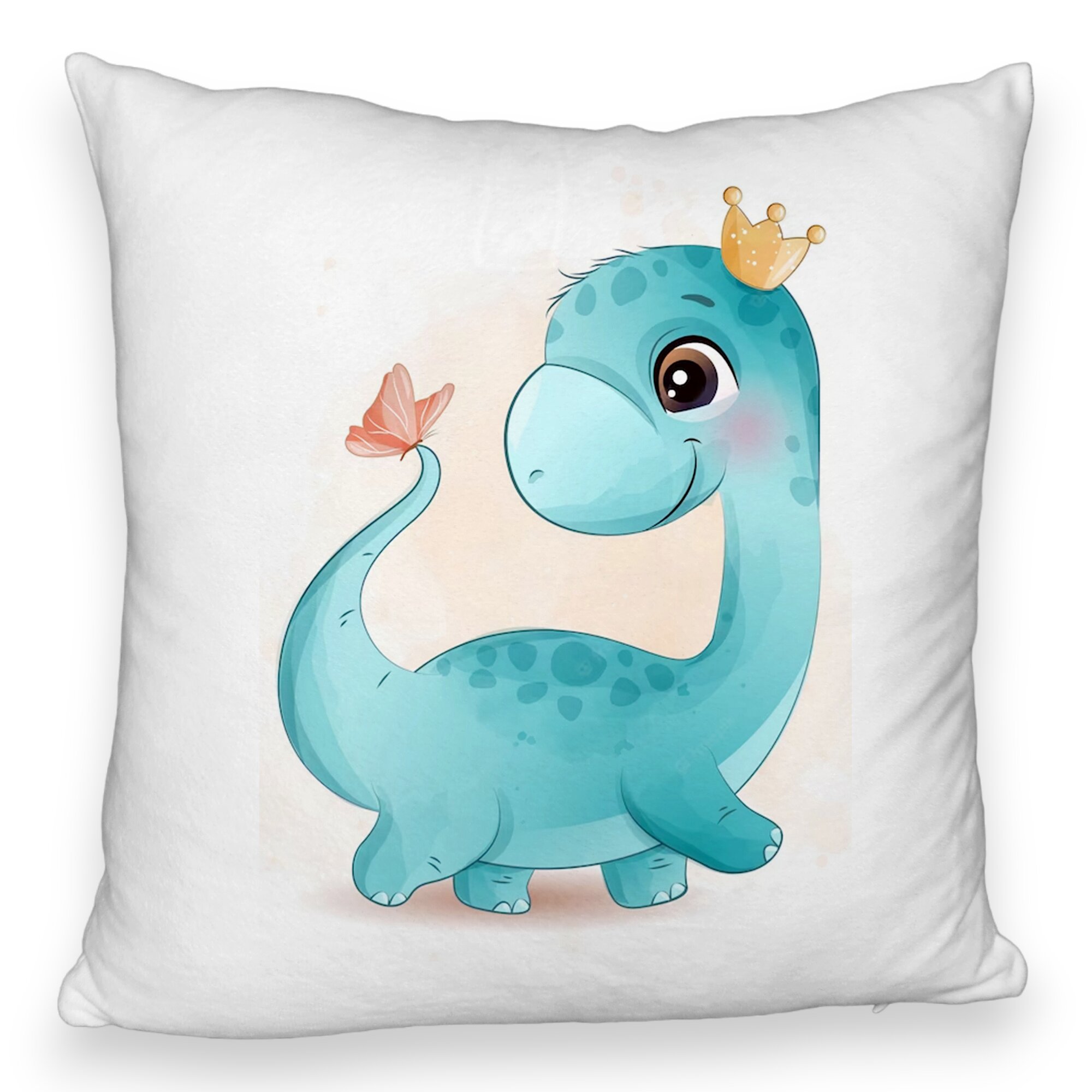 Perna Decorativa Fluffy, Model Blue Baby Dinozaur, 40x40 cm, Alba, Husa Detasabila, Burduf 5 Perna Decorativa Fluffy