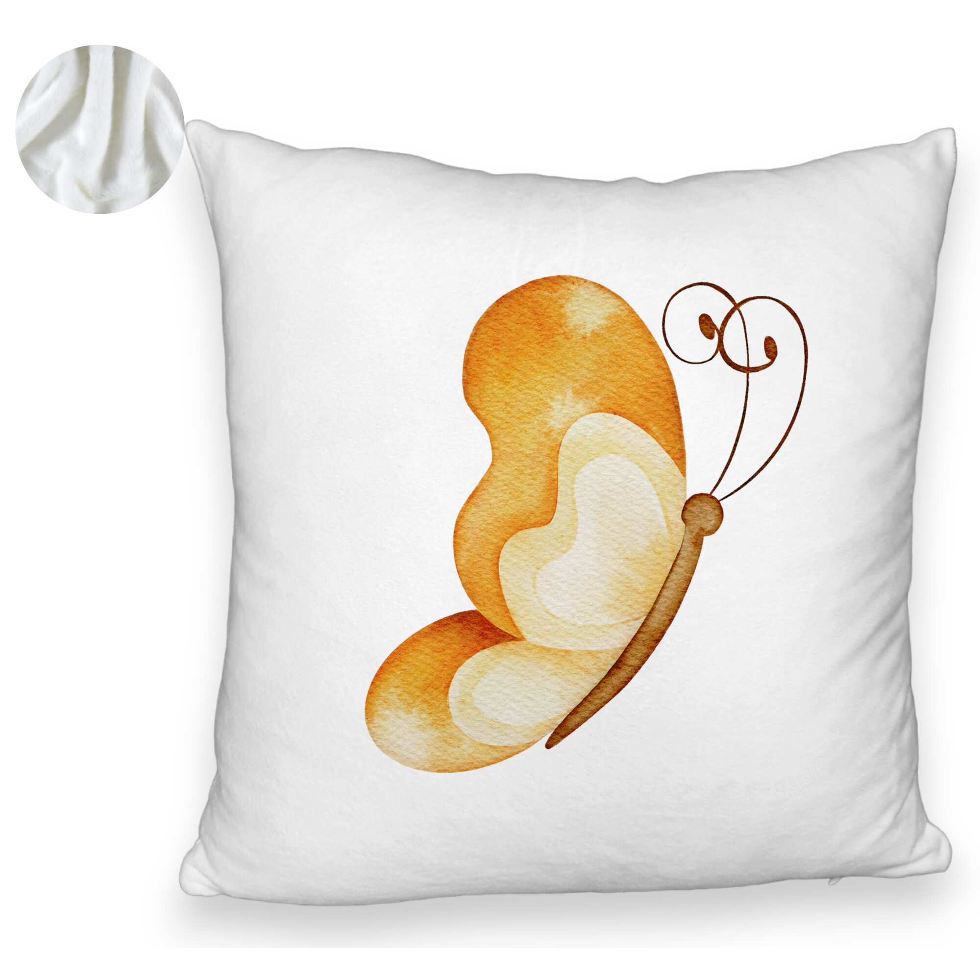Perna Decorativa Fluffy, Model Brown Butterfly, 40x40 cm, Alba, Husa Detasabila, Burduf 6 Model Brown Butterfly