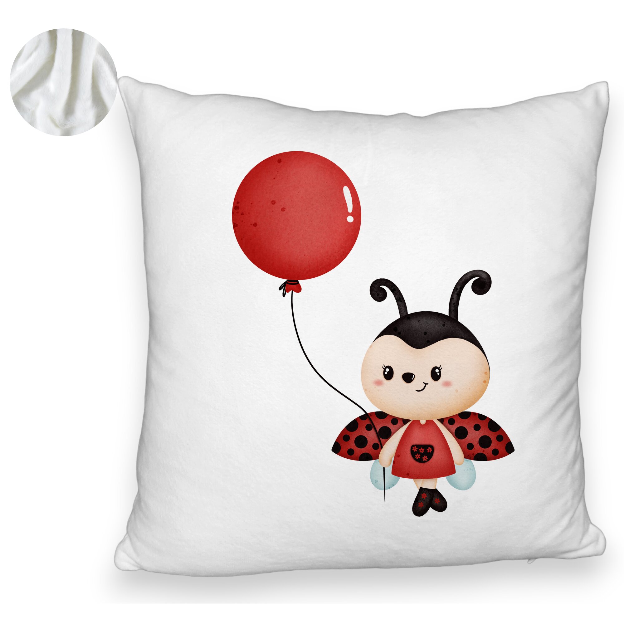 Perna Decorativa Fluffy, Model Buburuza cu Balon, 40x40 cm, Alba, Husa Detasabila, Burduf 6 Model Buburuza cu Balon