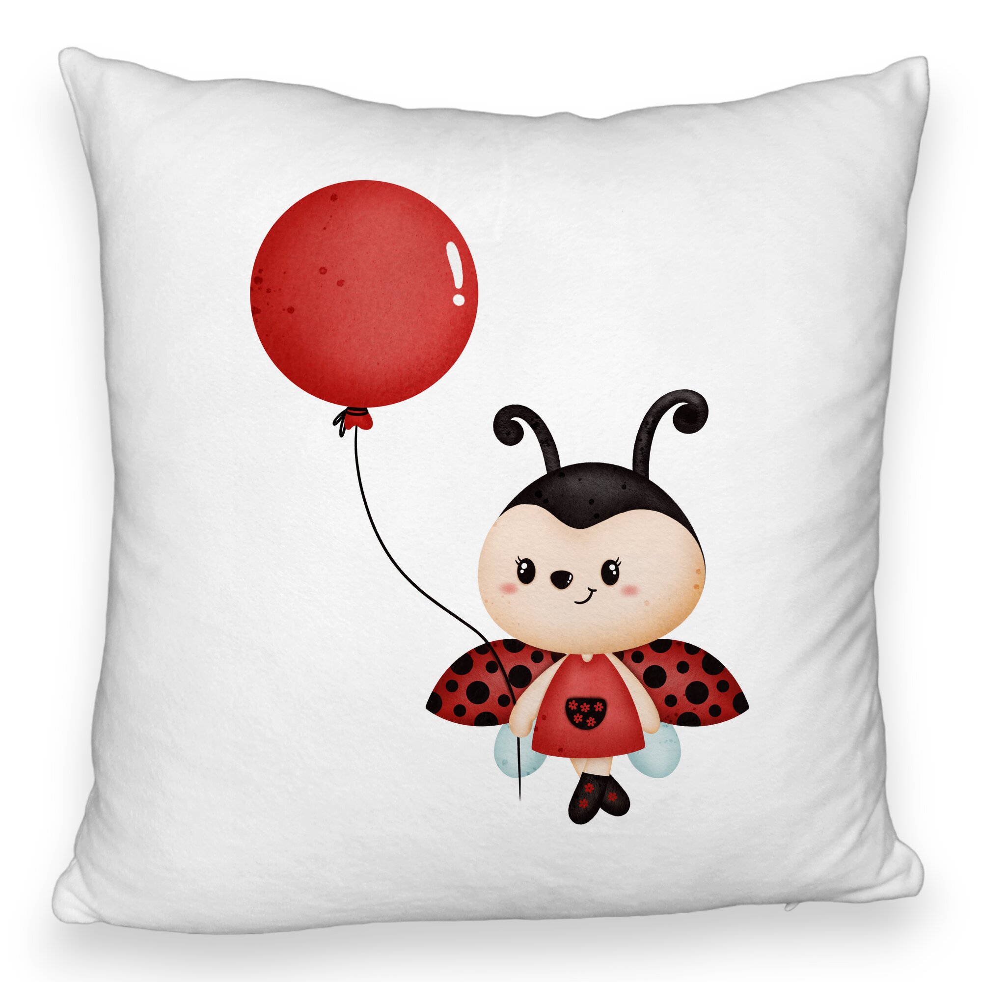 Perna Decorativa Fluffy, Model Buburuza cu Balon, 40x40 cm, Alba, Husa Detasabila, Burduf 5 Perna Decorativa Fluffy