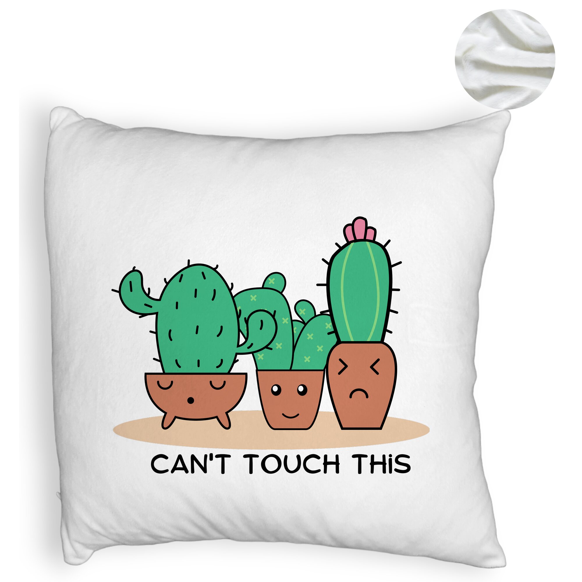 Perna Decorativa Fluffy, Model Cactus Can't Touch This, 40x40 cm, Alba, Husa Detasabila, Burduf 5 Perna Decorativa Fluffy