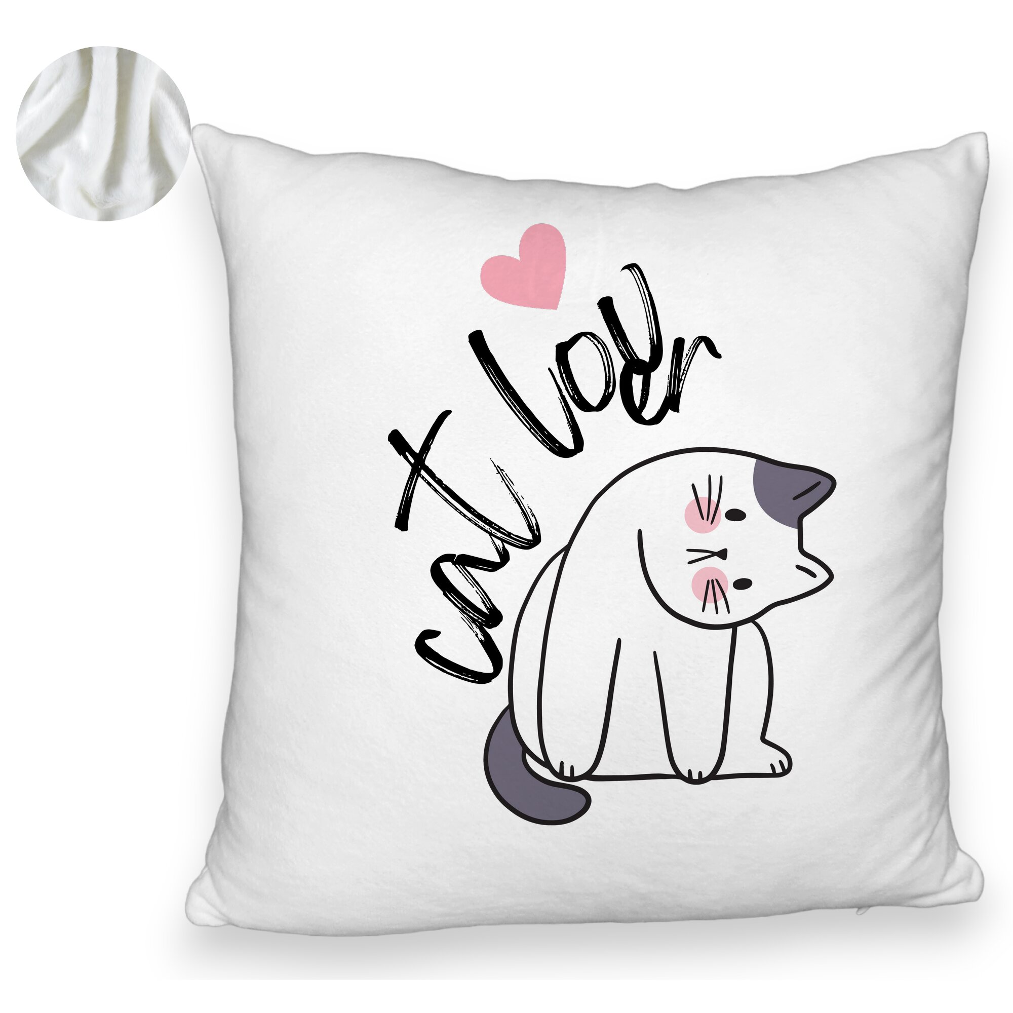 Perna Decorativa Fluffy, Model Cat Lover, 40x40 cm, Alba, Husa Detasabila, Burduf 6 Model Cat Lover