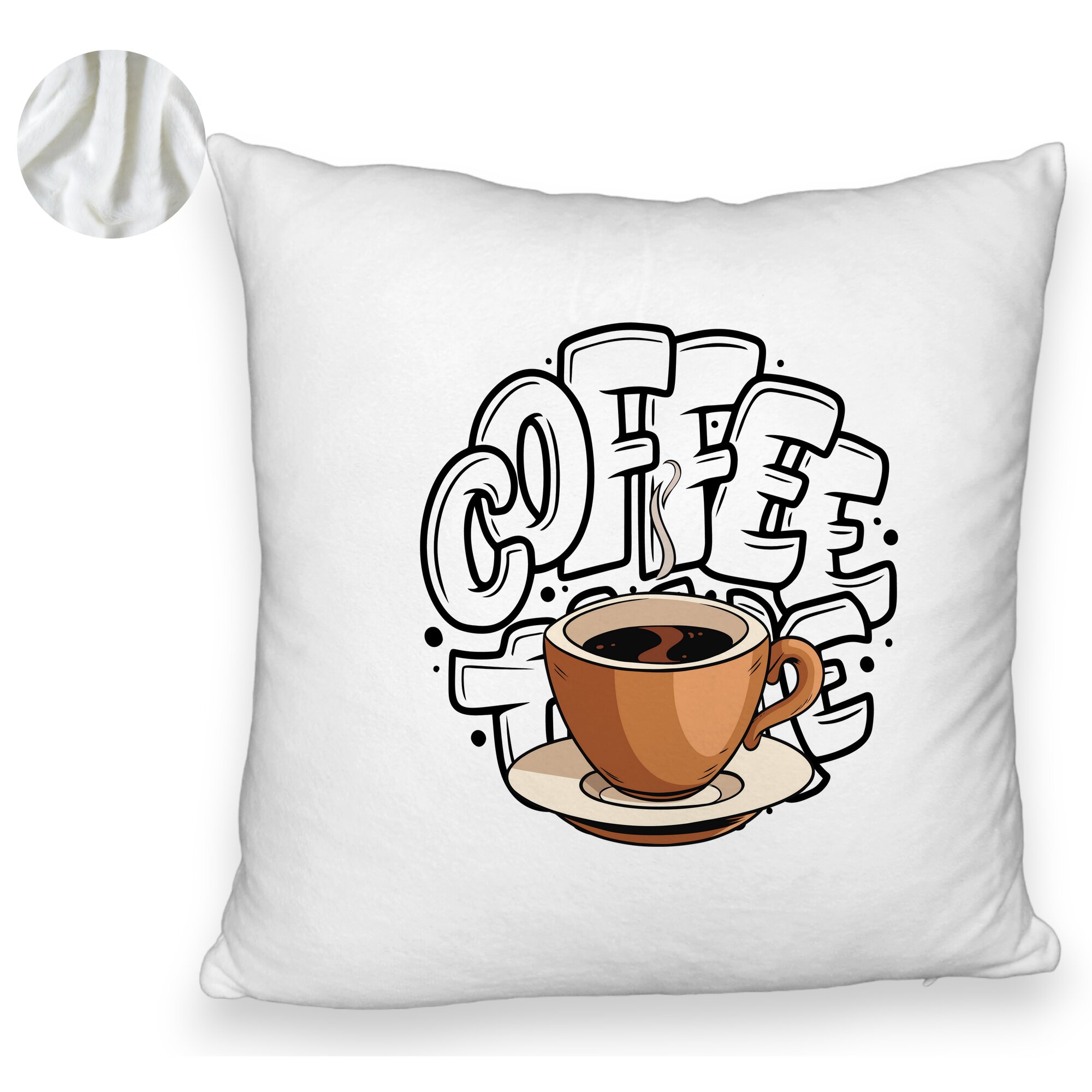 Perna Decorativa Fluffy, Model Coffe Lover, 40x40 cm, Alba, Husa Detasabila, Burduf 6 Model Coffe Lover