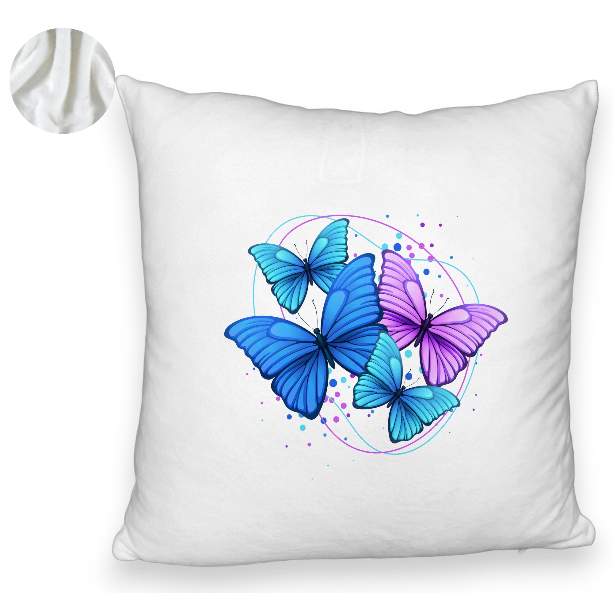 Perna Decorativa Fluffy, Model Colorful Butterflies, 40x40 cm, Alba, Husa Detasabila, Burduf 6 Model Colorful Butterflies
