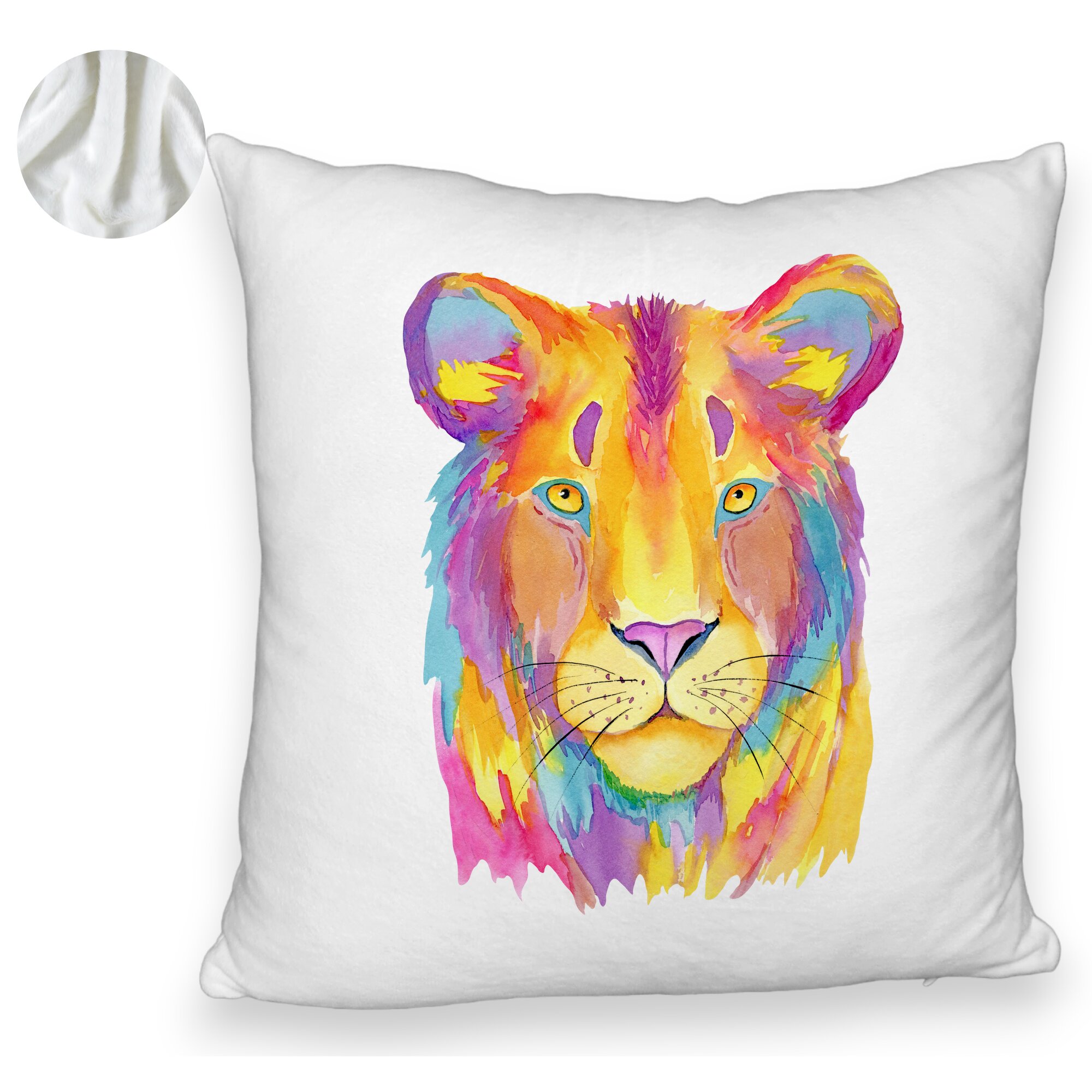 Perna Decorativa Fluffy, Model Colorful Lion, 40x40 cm, Alba, Husa Detasabila, Burduf 6 Model Colorful Lion