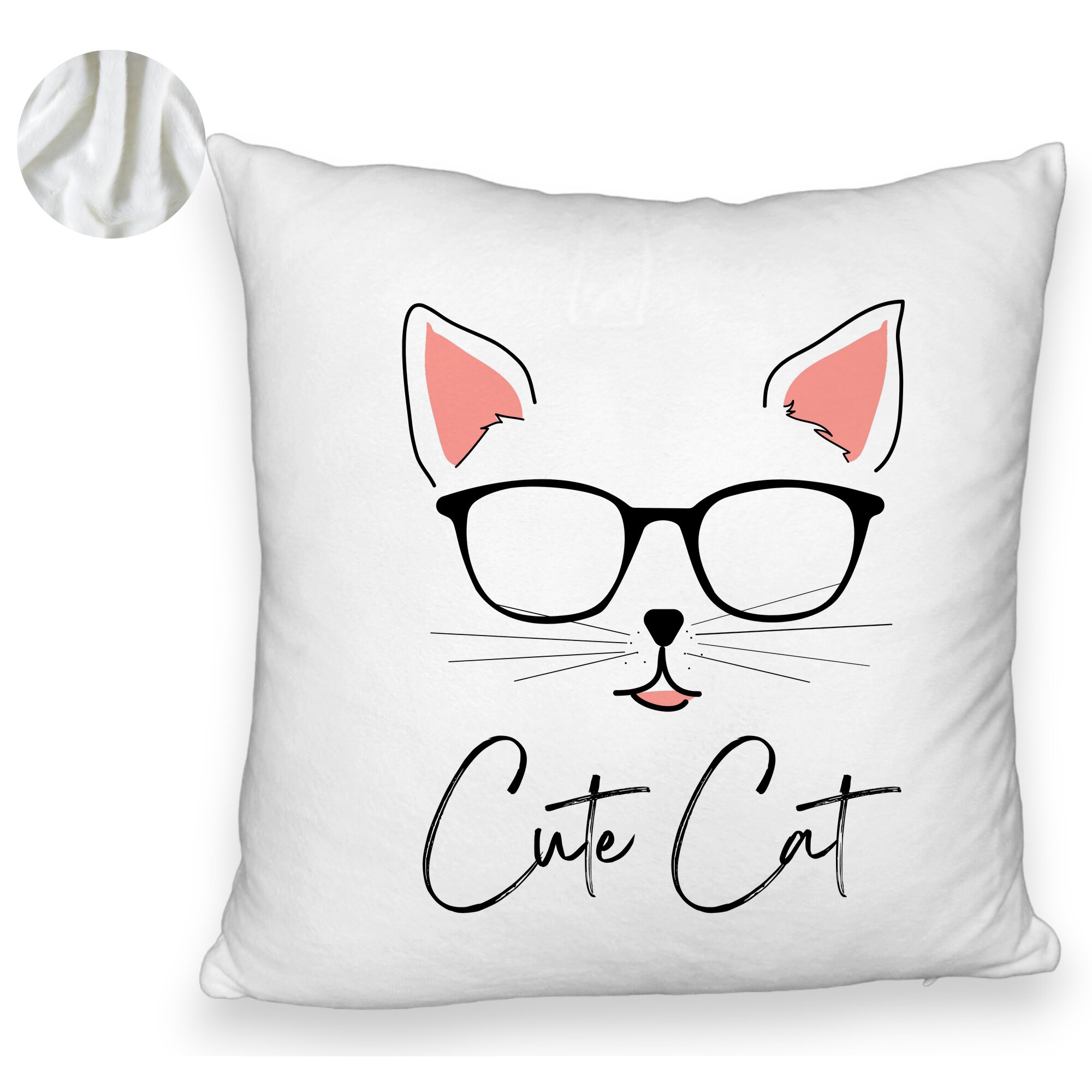 Perna Decorativa Fluffy, Model Cute Cat, 40x40 cm, Alba, Husa Detasabila, Burduf 5 Perna Decorativa Fluffy