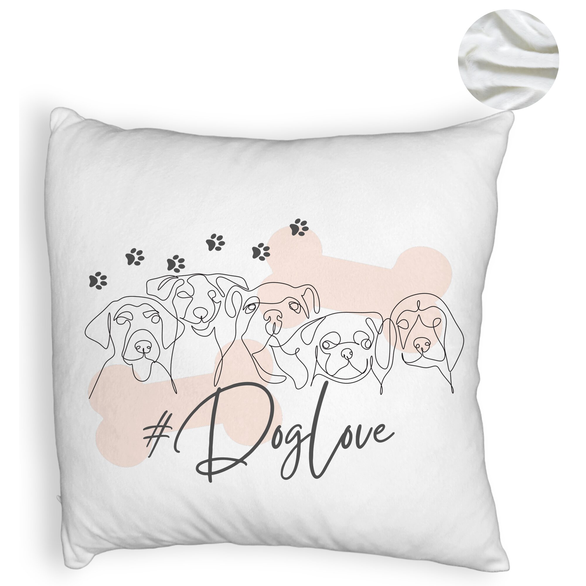 Perna Decorativa Fluffy, Model Dog Love, 40x40 cm, Alba, Husa Detasabila, Burduf 5 Perna Decorativa Fluffy