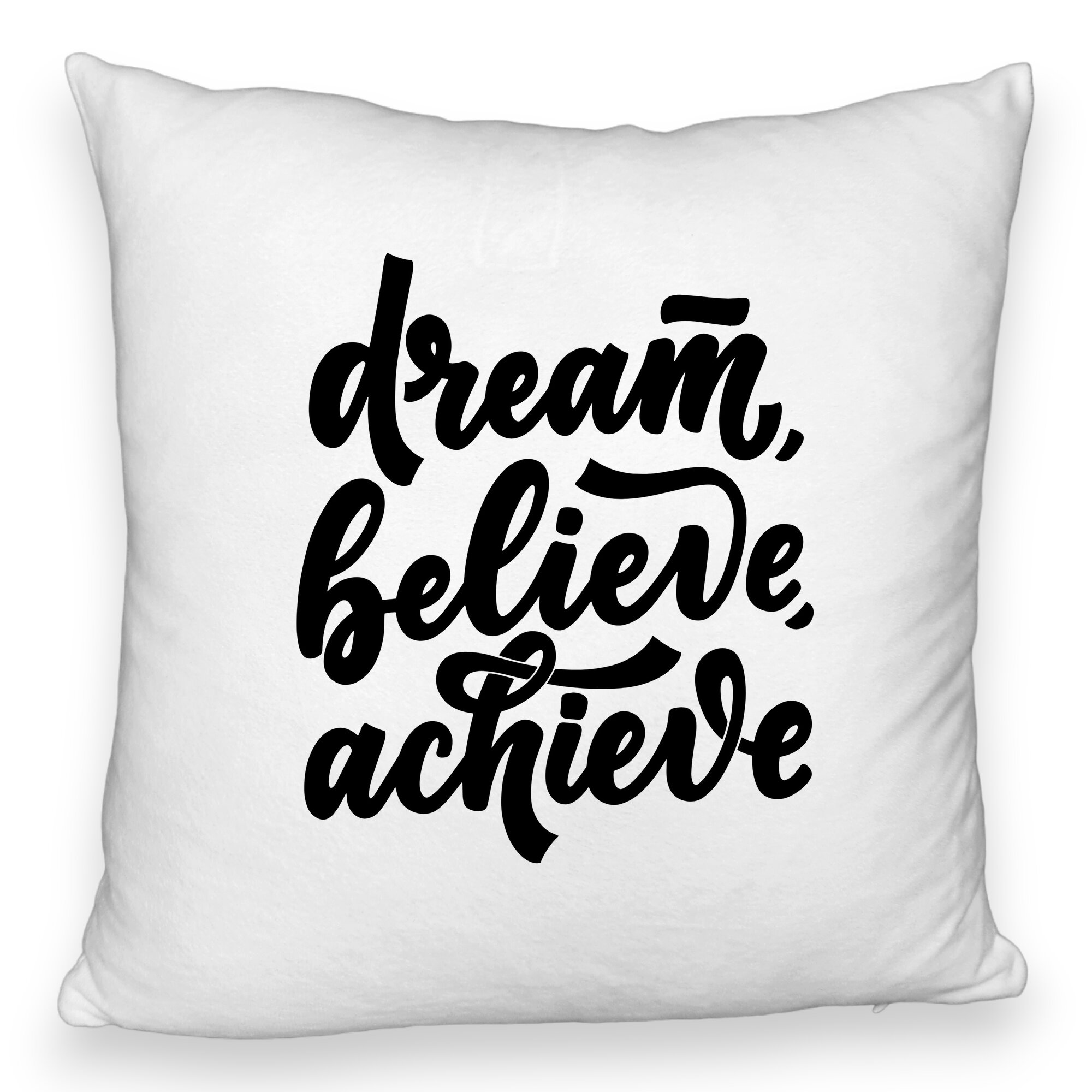 Perna Decorativa Fluffy, Model Dream Believe Achieve, 40x40 cm, Alba, Husa Detasabila, Burduf 5 Perna Decorativa Fluffy
